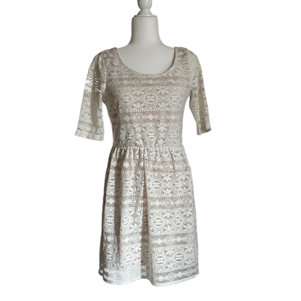 Charlotte Russe Cream Nude Lace Fit & Flare Dress Size M